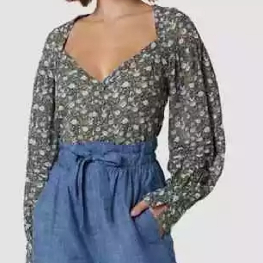 NWT Joie Talma Ballon Sleeve sweetheart neckline floral blouse top sz Small